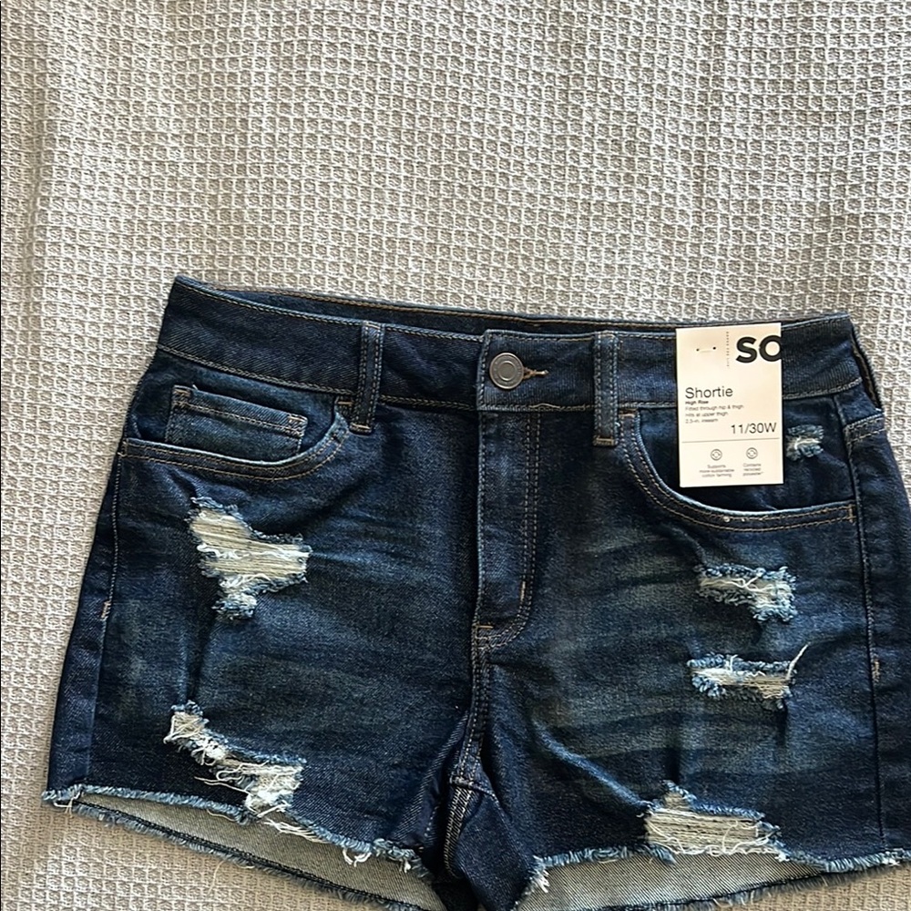 SO Women's Distressed Denim Shorts - Blue